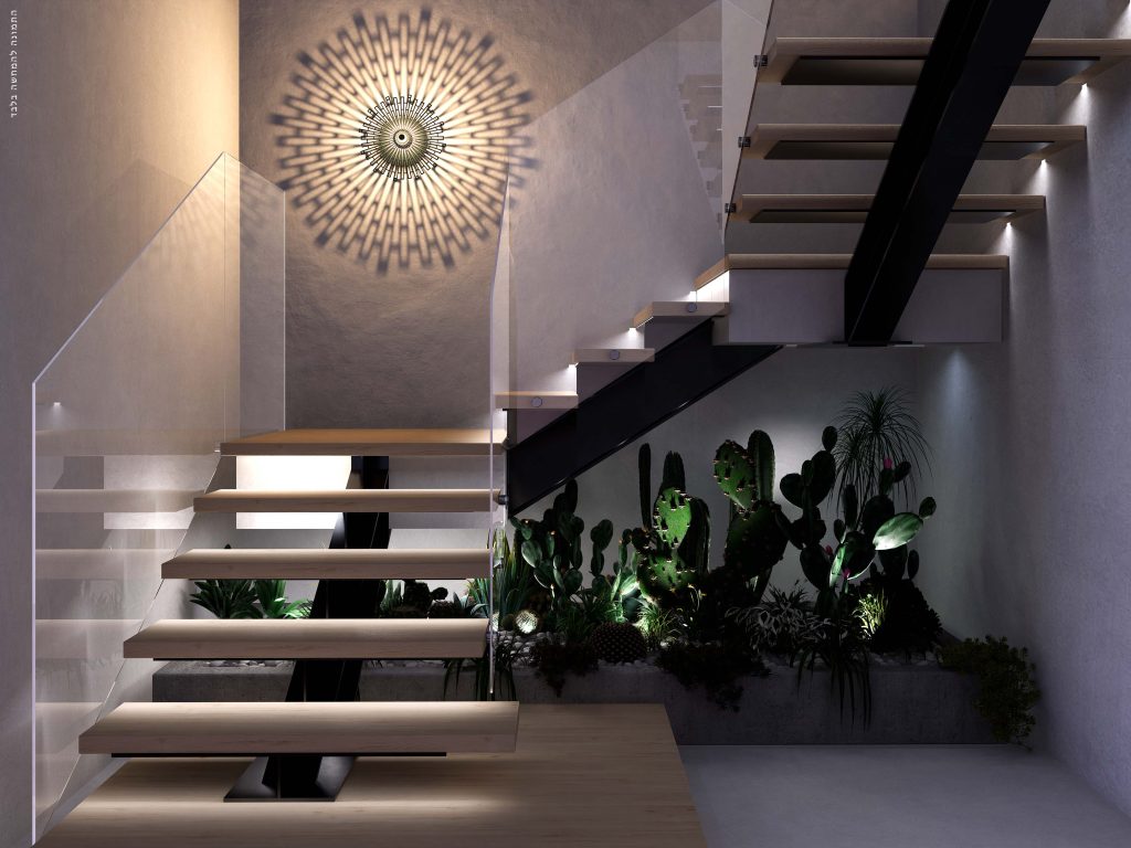 גרם מדרגות מואר ומעוצב בצורה מודרנית