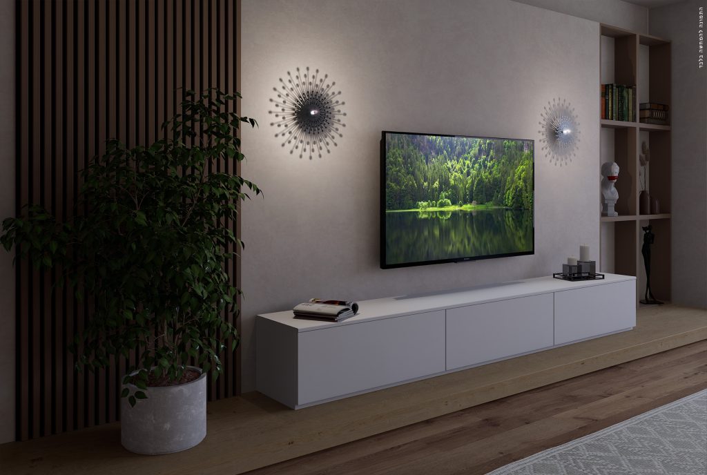 תאורה לסלון לצד טלוויזיה