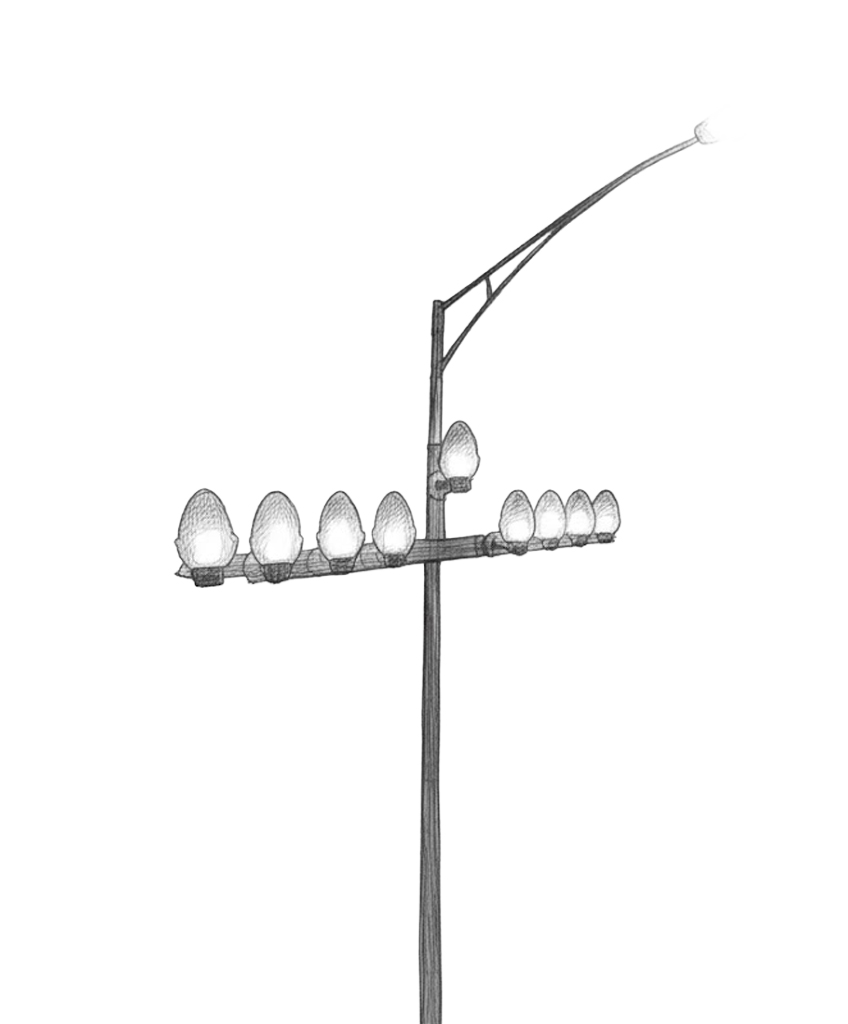 סקיצה של חנוכיה לעמוד תאורה ישר